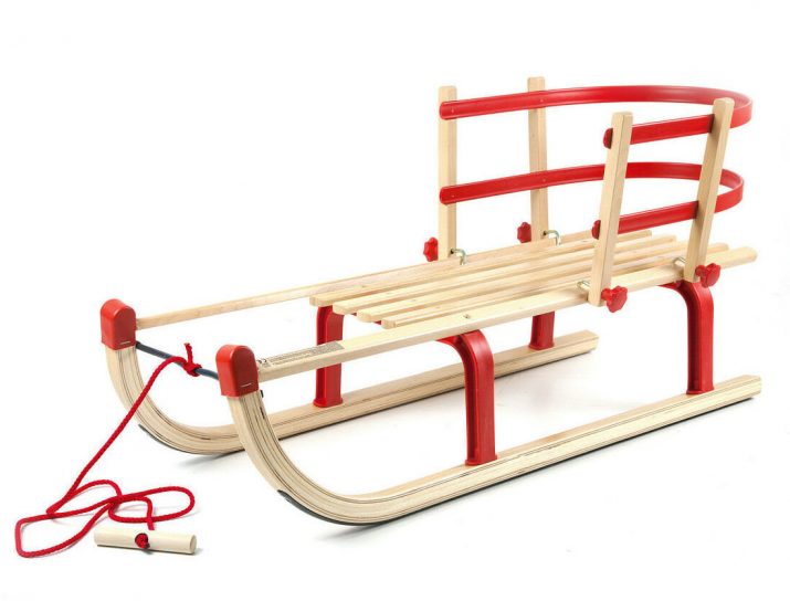 Houten Slee met Rugleuning en touw Davos 100 rood